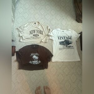 3 Vintage Graphic women’s  T-Shirt Set - Cream, White, Brown